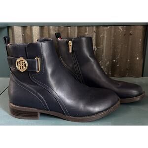 Tommy Hilfiger Rezin2 Faux Leather Ankle Boots Navy Blue Women’s Size 9M